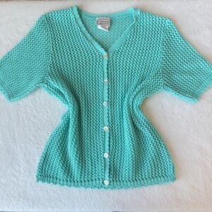 Vintage Knit Button-Up Cardigan \ Turquoise Y2K Blouse